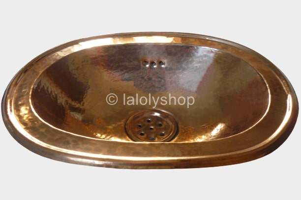 Petit lavabo ovale a encastrer en cuivre rose 30 x 22 cm